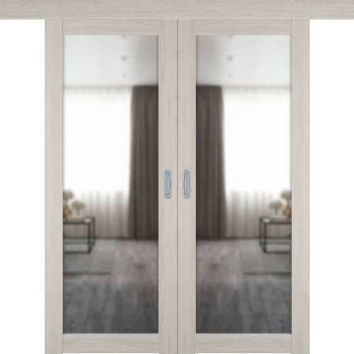 Раздвижная двустворчатая дверь "Атум PRO Х32", зеркало, Scansom Oak