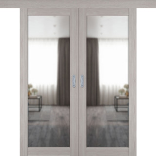 Раздвижная двустворчатая дверь "Атум PRO Х32", зеркало, Stone Oak